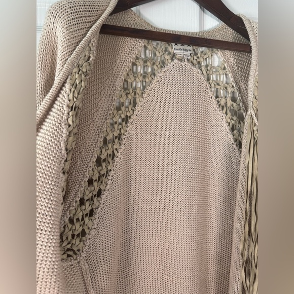Haute Hippie Fringe Tan Oversized Boho Knit Cardigan Sweater Womens Size Xsmall - Picture 3 of 9
